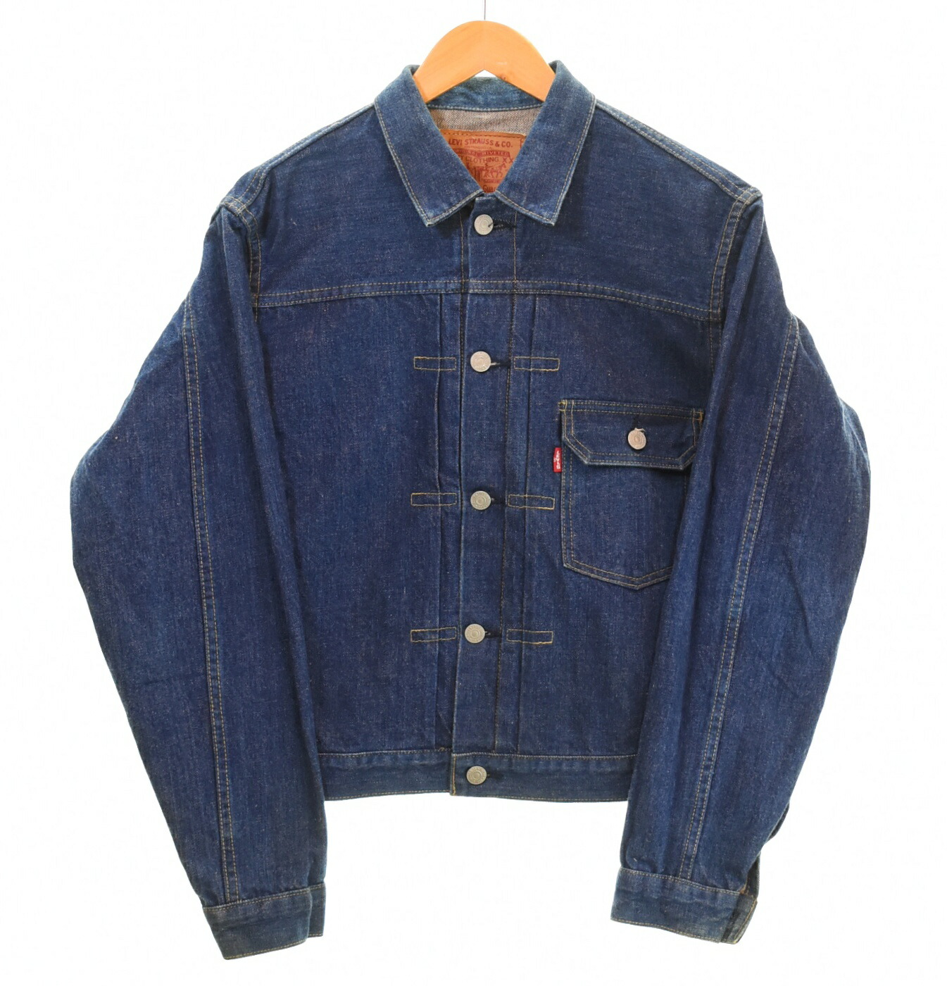 【中古】リーヴァイズジーンズ Levi\u0027s 90\u0027s 91年製 7701SXX 1st TYPE DENIM TRUCKER JACKET 一塁手 ジーンズ トラッカー 日本製 刷り直す BIG E 濃紺色 生まれながら インディゴ  40 上衣 青碧 103MT-4791