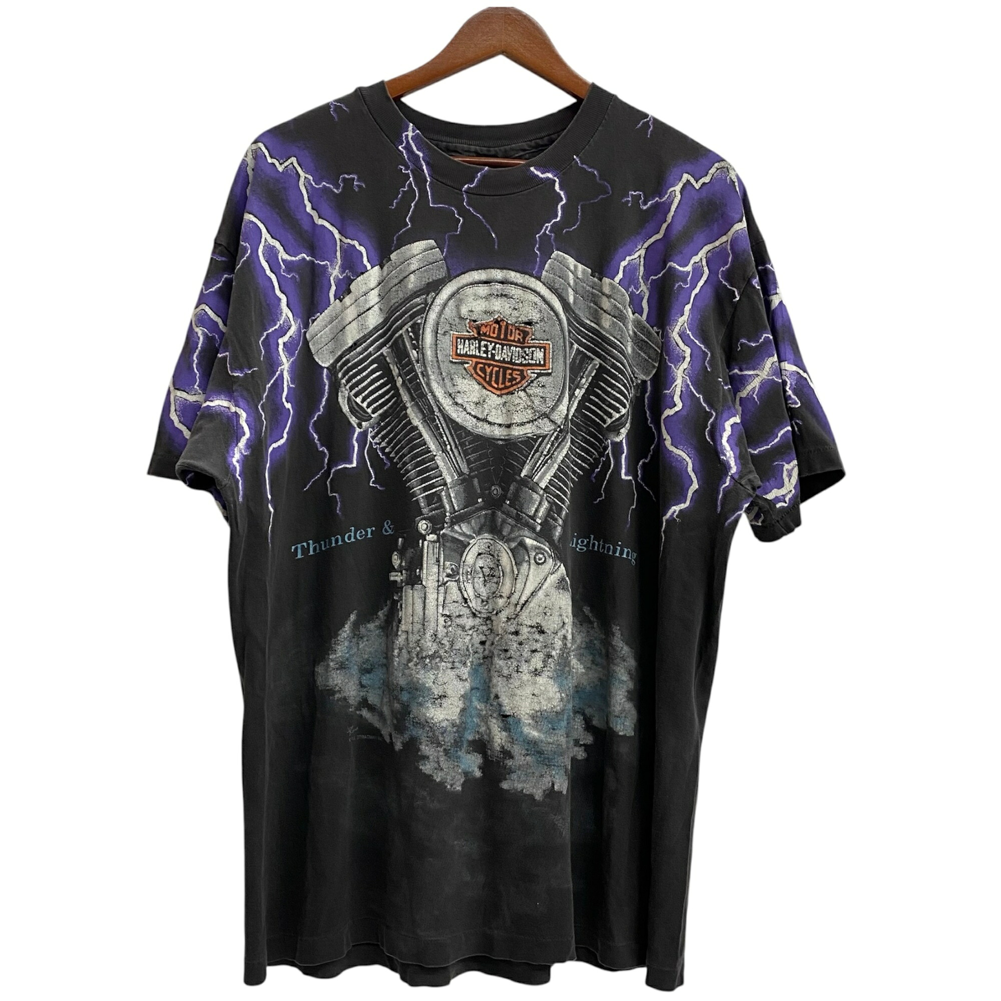 【中古】ハーレーダビットソン HARLEY-DAVIDSON 90\u0027s USA製 \"Thunder \u0026 Lightning\"" サンダー 雷火 発動機 プルオーバー 黒いこと XL大きさ 201MT-6123 VB"