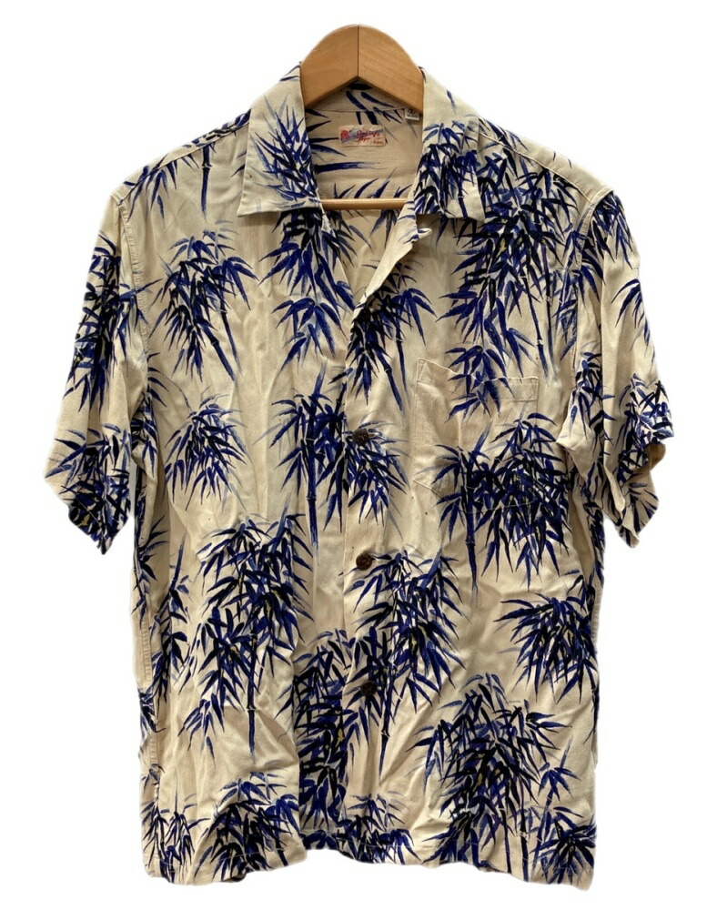 【中古】 サンサーフ SUN SURF RAYON S/S SHIRT BAMBOO 人絹 半袖 プルオーバー バンブー 明けっ広げ色合い 竹林 開襟 半袖 うす茶色 SS32167 半袖プルオーバー 総柄 ベージュ S大きさ 104MT-3306