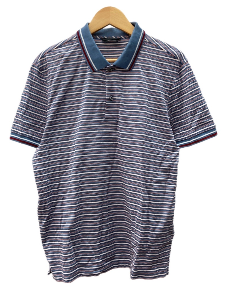 【中古】 プラダ PRADA Border Cotton Polo Shirt 間借り人 綿織物 ポロ プルオーバー マルチ間借り人 半袖 UJN138 半袖スポーツシャツ 間借り人 マルチ色つや L大きさ 104MT-3308