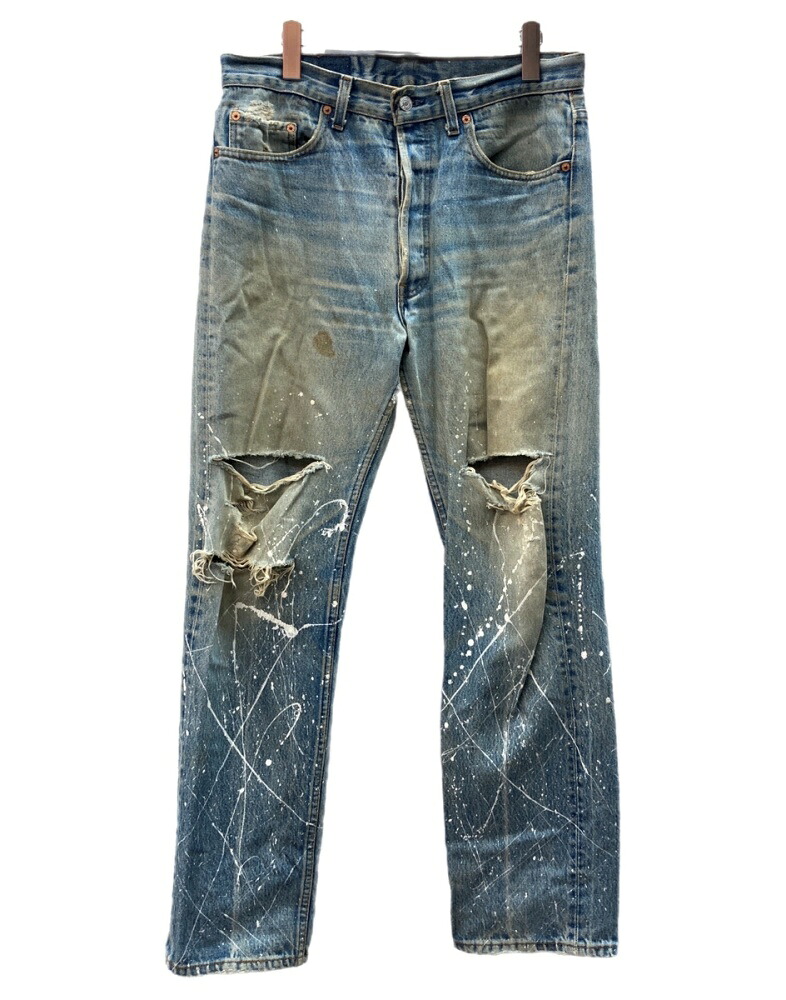 【中古】 リーバイス Levi's 90s Denim Pants デニム パンツ ボタンフライ ボタン裏520 ワーク ジーンズ ペイント インディゴ 青 ロゴ デニム ブルー サイズW34L34 104MB-600｜ドンドンサガール