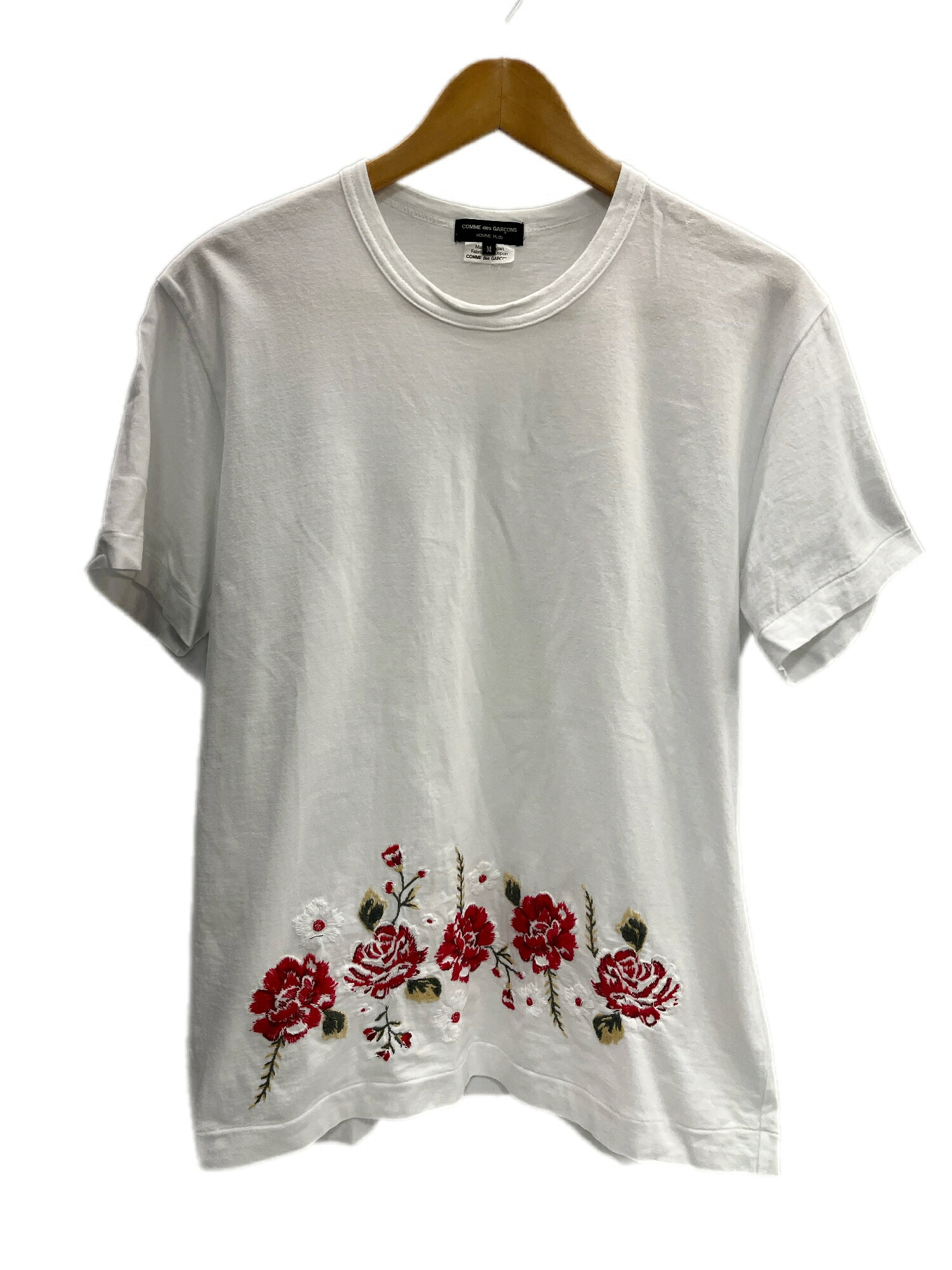 【中古】コムデギャルソン COMME des GARCONS HOMME PLUS AD2021 花柄 刺繍 白 PI-T026 Tシャツ ホワイト Mサイズ 101MT-6455｜ドンドンサガール