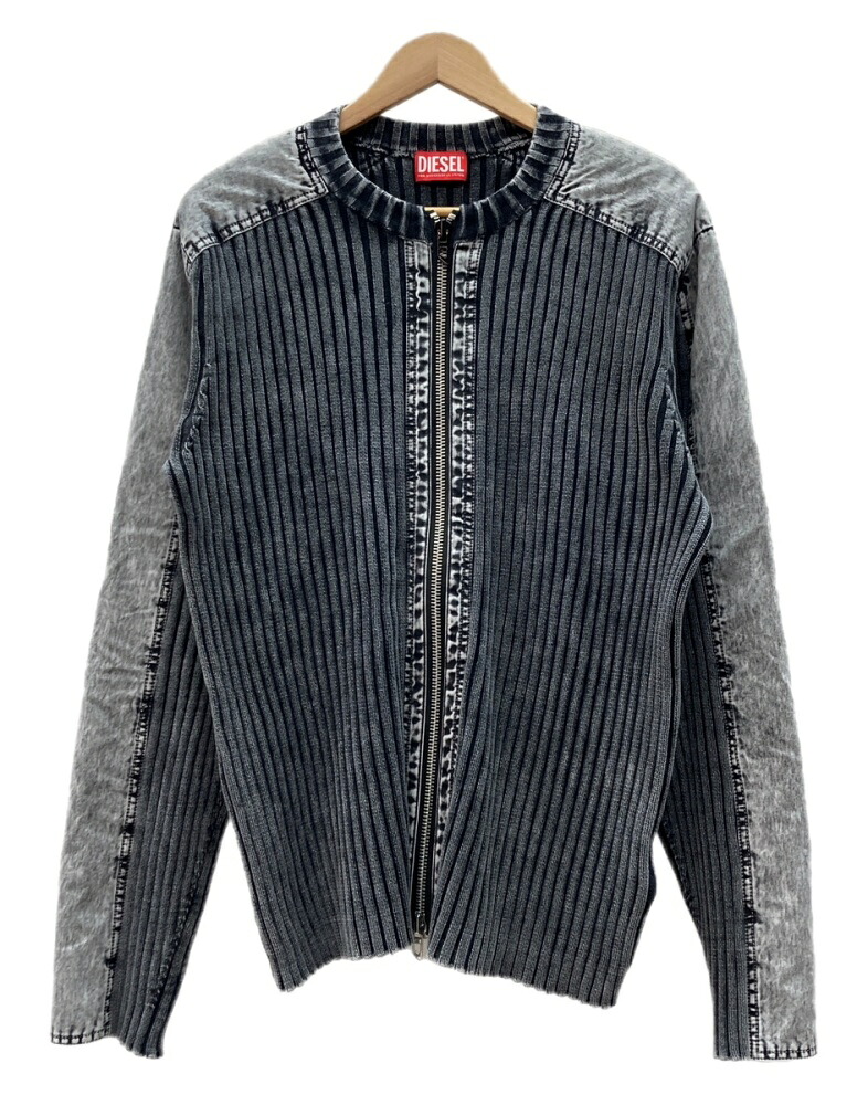 【中古】 ディーゼル DIESEL 25SS K-MATTY Full Zip Cardigan フルジップ カーディガン ダブルジップ 切り替え 長袖 灰 A17464 ジャケット 無地 グレー Mサイズ 104MT-3350｜ドンドンサガール
