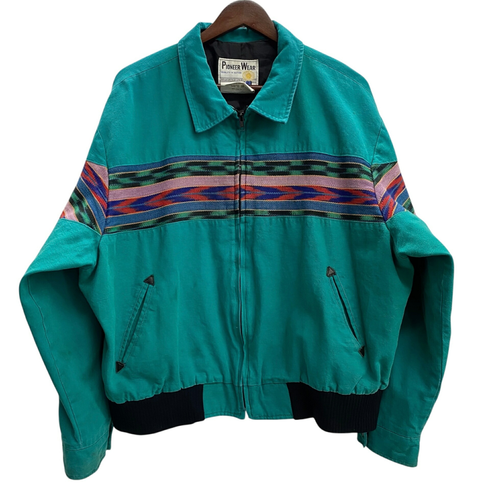 【中古】パイオニアウェアー Pioneer Wear 80's 90's USA製 ネイティブ柄 コットン ブルゾン ジャケット ブルー XLサイズ 201MT-6214 VB|ドンドンサガール