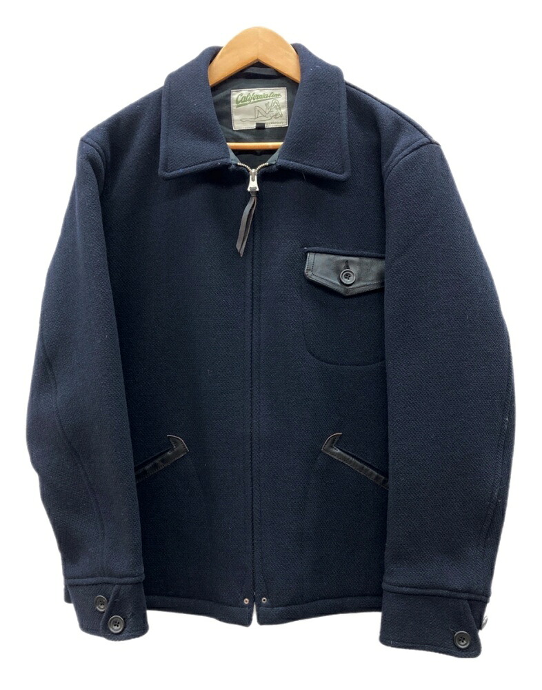 【中古】 カリフォルニアライン California Line Wool Melton Sports Jacket ウール メルトン スポーツ ジャケット ジップアップ レザー切替 アウター 紺 サイズ40 ジャケット 無地 ネイビー 104MT-3438|ドンドンサガール