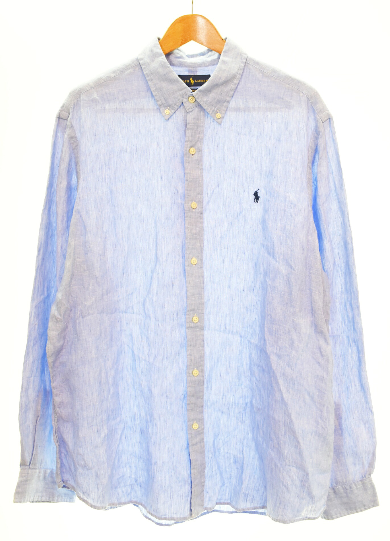 【中古】ラルフローレン RalphLauren CLASSIC FIT LINEN Long Sleeve Shirt BD クラシックフィット リネン 麻 ボタンダウン ポニー刺繍 XL 長袖シャツ ブルー LLサイズ 103MT-4935｜ドンドンサガール 10,032円