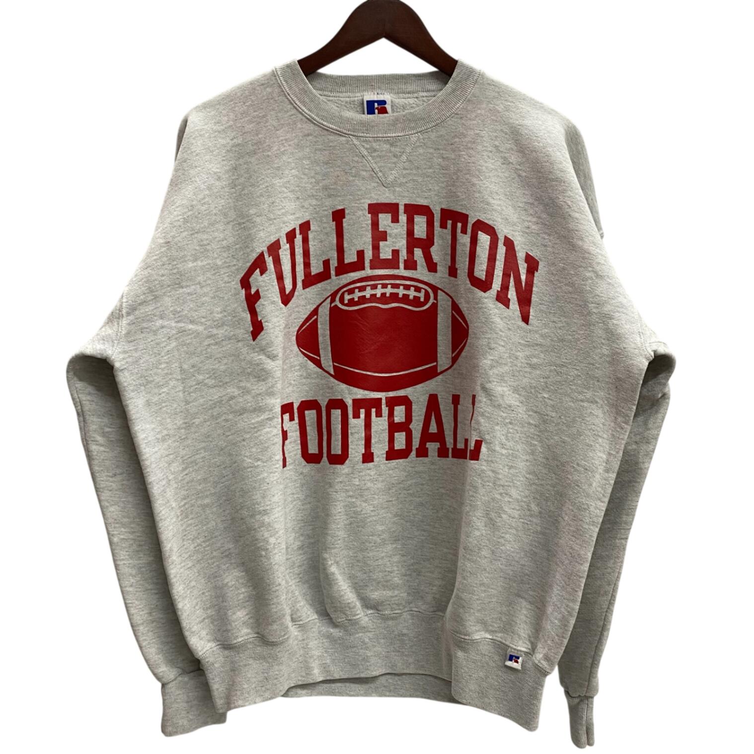 【中古】ラッセルアスレチック RUSSELL ATHLETIC 90's USA製 両面 三段プリント "Fullerton Football" カレッジ スウェット グレー XLサイズ 201MT-6267 VB|ドンドンサガール