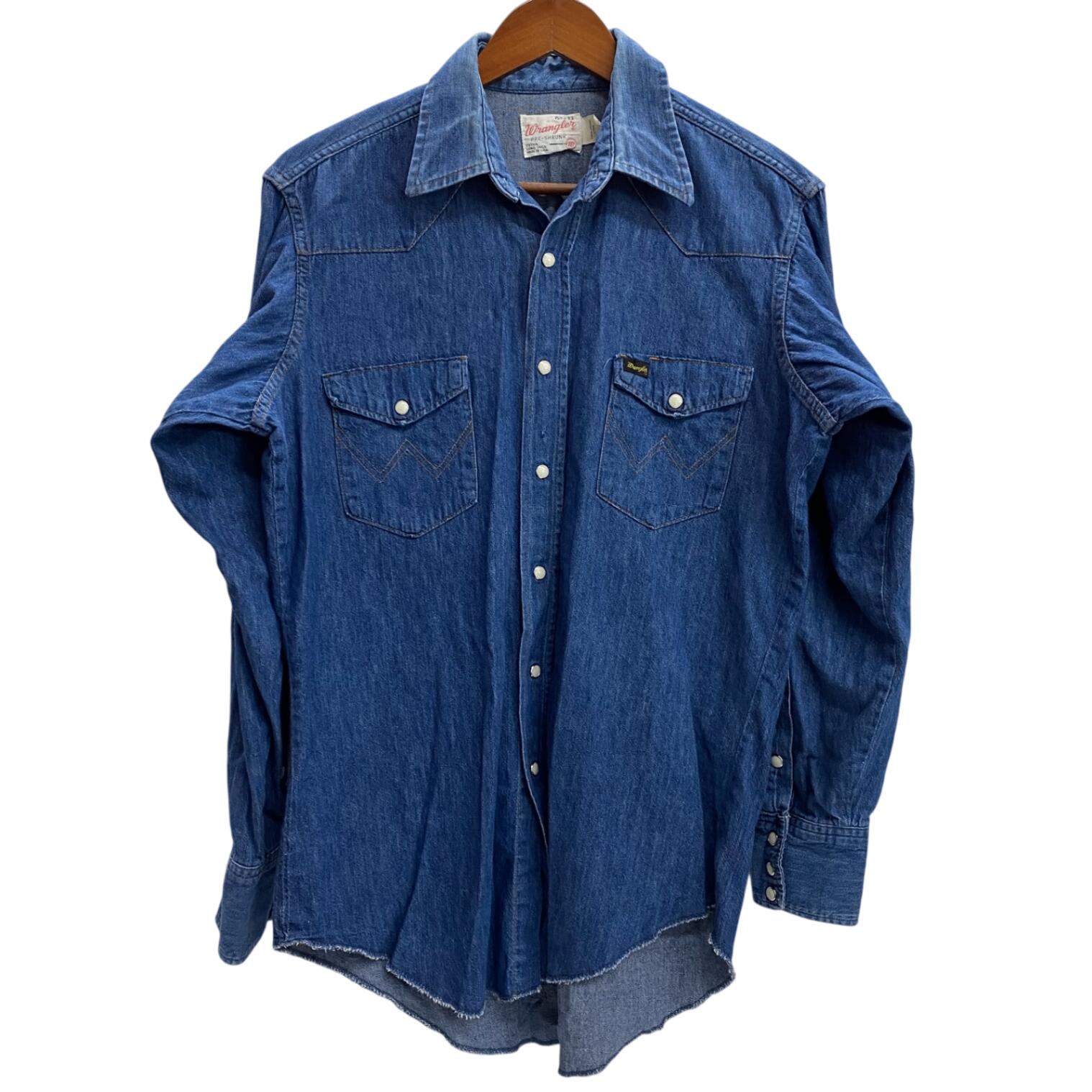 【中古】ラングラー Wrangler 70's USA製 27MW デニム ウエスタンシャツ 長袖シャツ ブルー 15 1/2-33サイズ 201MT-6312 VB|ドンドンサガール