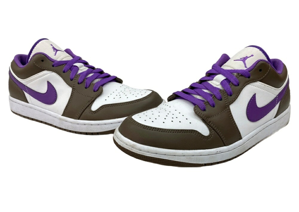 【中古】 ナイキ NIKE 22年製 AIR JORDAN 1 LOW エア ジョーダン ロー AJ1 ジャンプマン バスケ シューズ 白 茶 紫 553558-215 メンズ靴 スニーカー ブラウン 28cm 104S-1381｜ドンドンサガール