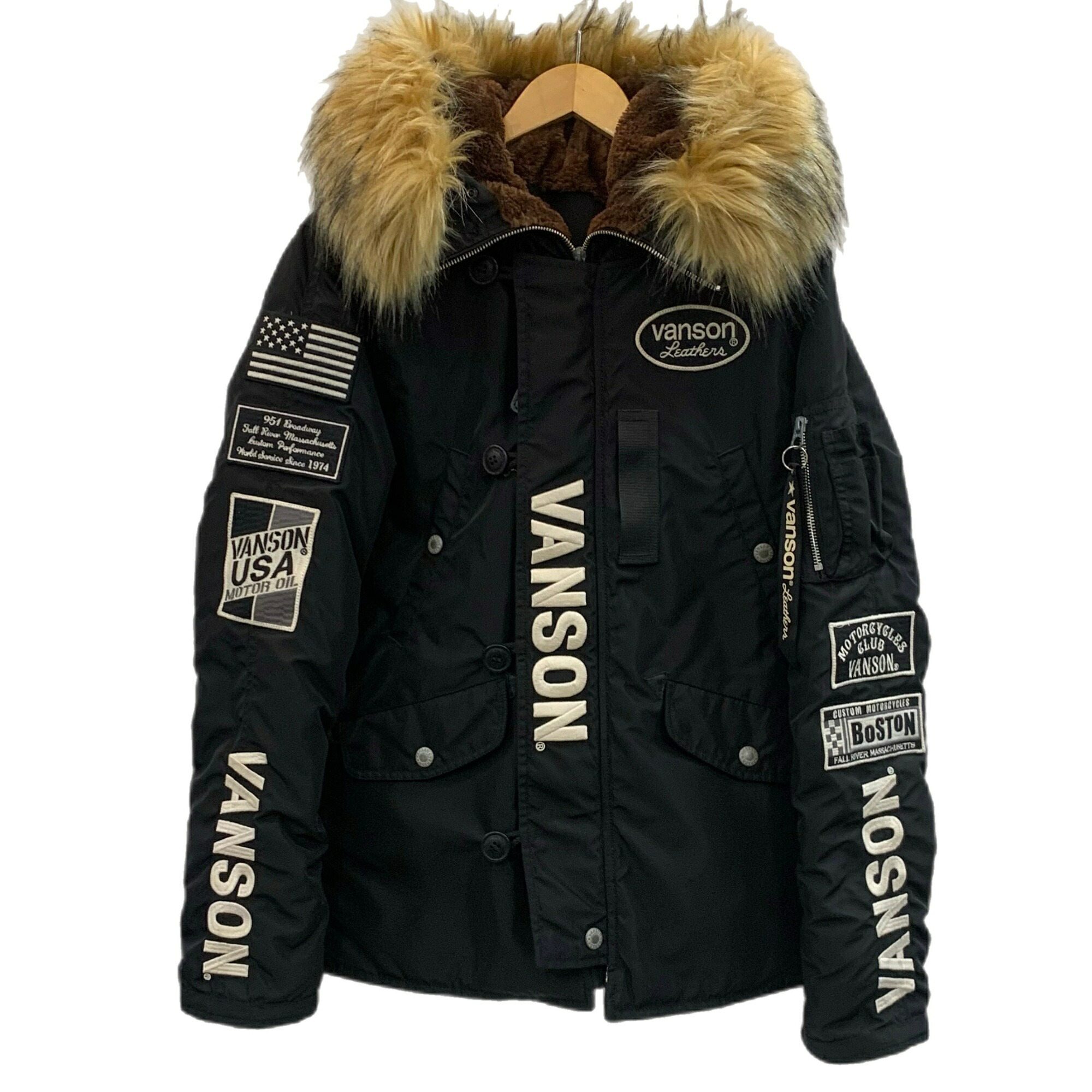 【中古】バンソン VANSON ミドルレングスN-3B ワッペン 中綿 ジャケット ブラック Mサイズ 201MT-6378｜ドンドンサガール