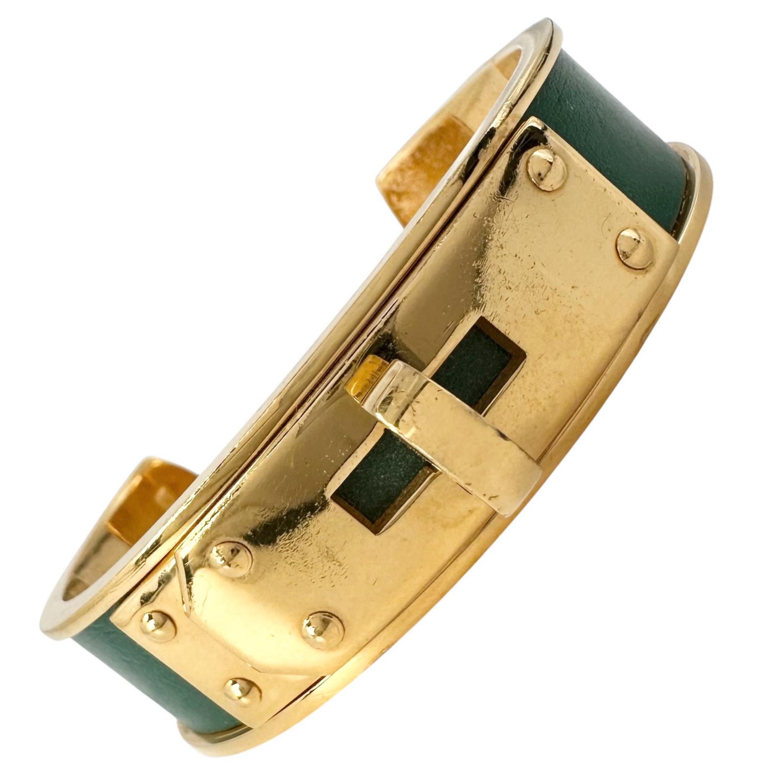 HERMES エルメス ケリー バングル ブレスレット レザー/メッキ グリーン/ゴールド VINTAGE ヴィンテージ【中古】 レディース|買取道JJブランド専科 店