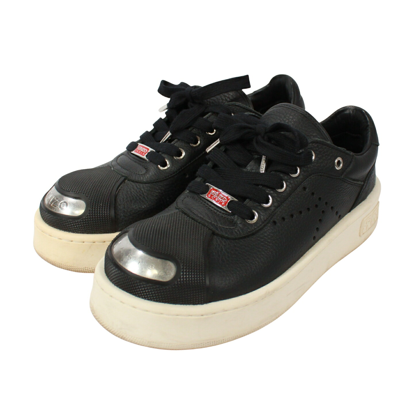 KENZO ケンゾー ローカットスニーカー スニーカー JP26 US8 アッパーレザー ソールラバー ブラック/ホワイト VINTAGE ヴィンテージ【中古】 メンズ 送料無料|買取道JJブランド専科 店