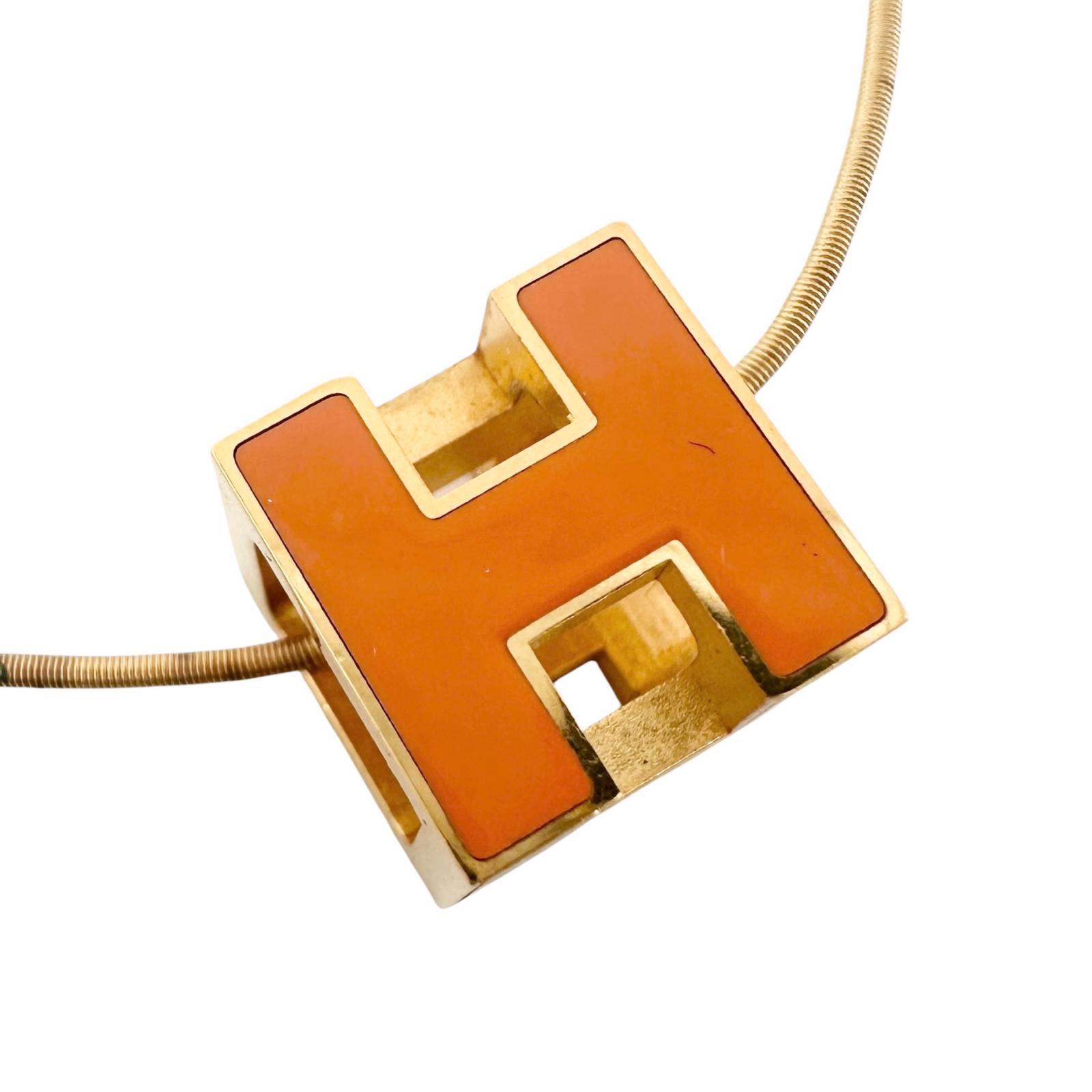 HERMES エルメス Hキューブ ネックレス カージュドアッシュ NECKLESS GP メッキ オレンジ/ゴールド ORANGE GOLD ヴィンテージ VINTAGE【中古】 レディース 送料無料｜買取道JJブランド専科　店