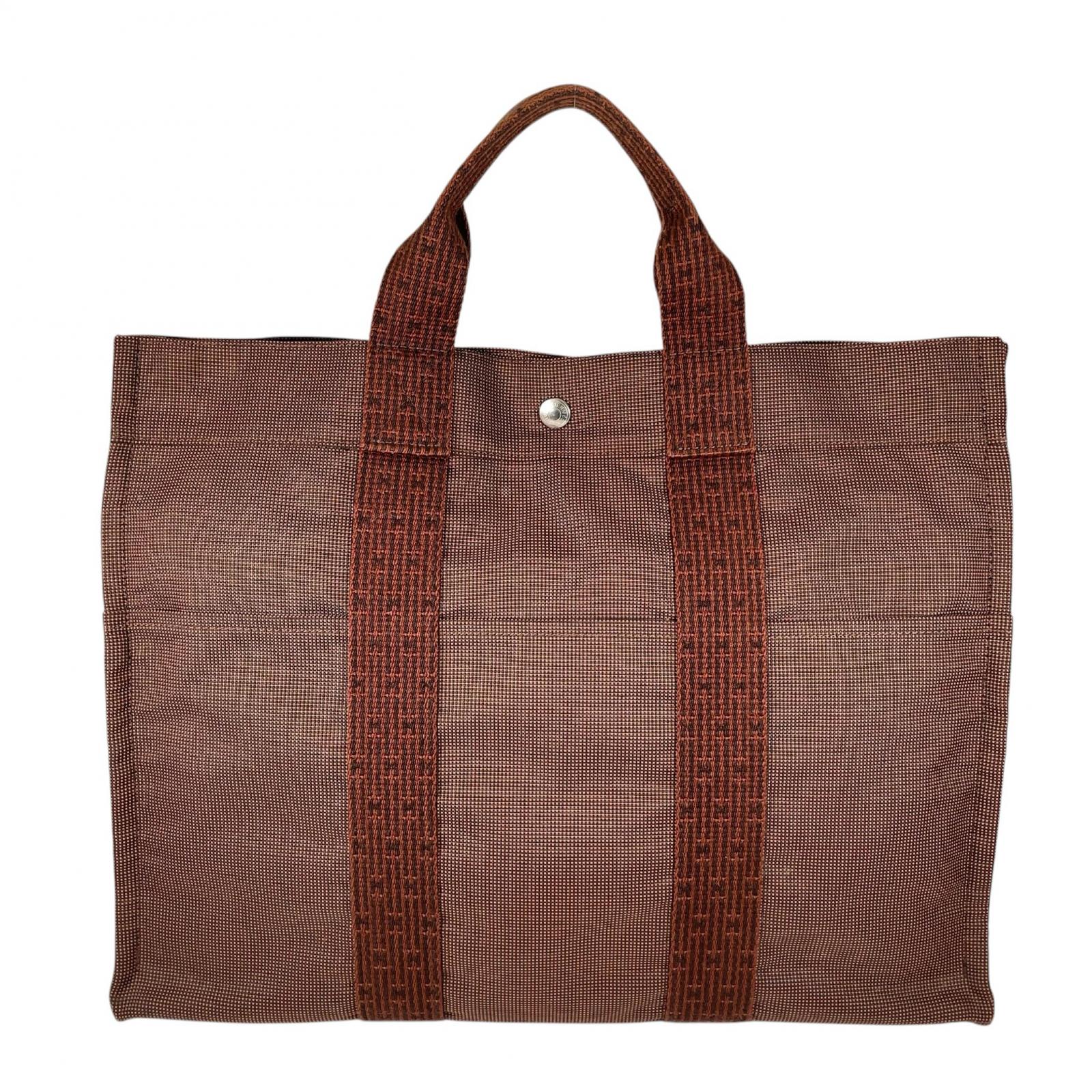 HERMES エルメス ハンドバッグ エールラインMM ショコラ トートバッグ エールライントート エールライン コットン キャンバス ブラウン VINTAGE ヴィンテージ【中古】 メンズ 送料無料｜買取道JJブランド専科　店