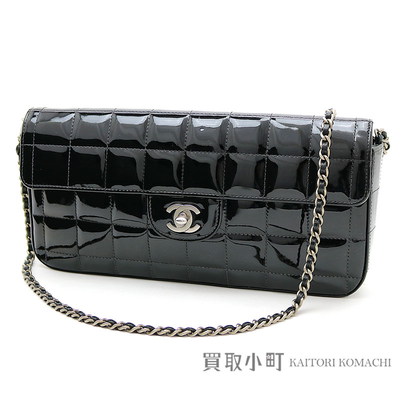 Chanel Chocolate Bar Quilting Chain Shoulder Bag Black Mat Silver Metal Ings Patent Leather Flap Handbag Clutch Enamel