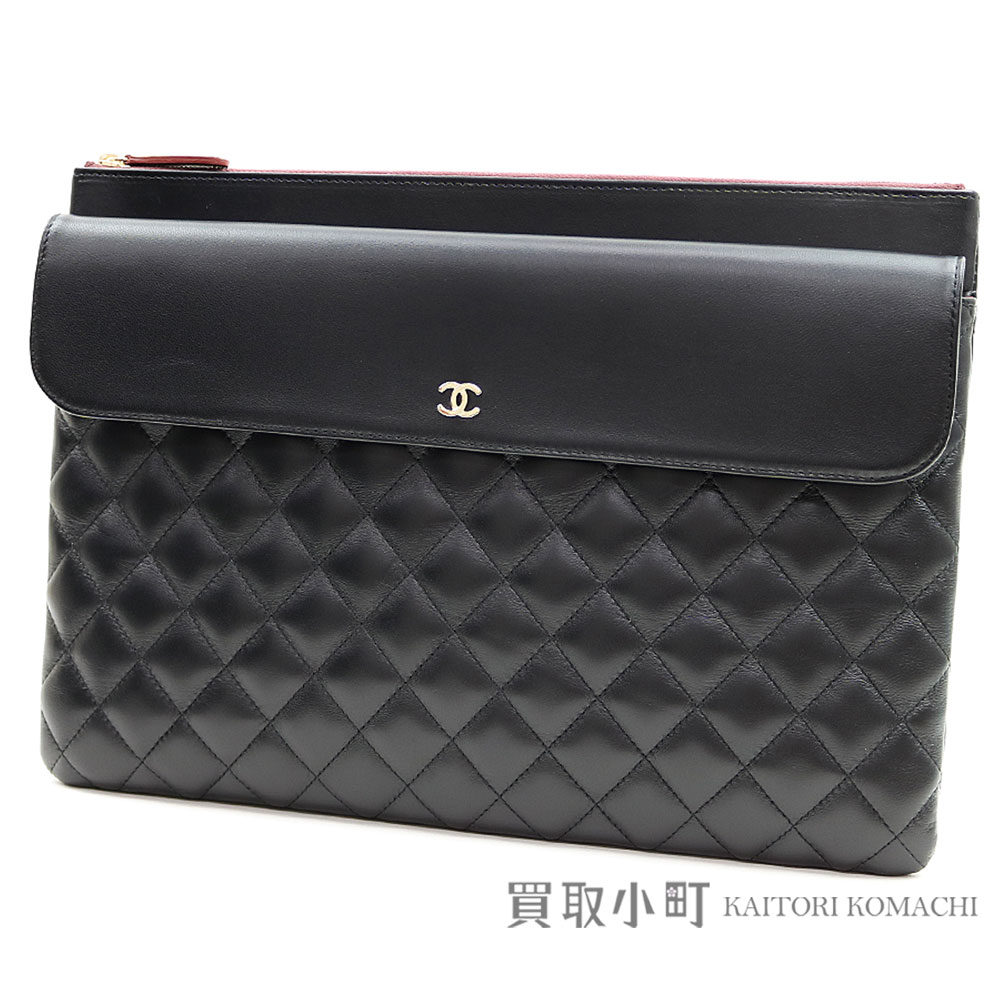 Chanel Matelasse Clutch Bag Black Lambskin Here Mark Fled Pocket Quilting Doent Case Large Porch A82683 Y01480 C3906 24 Classic Flap