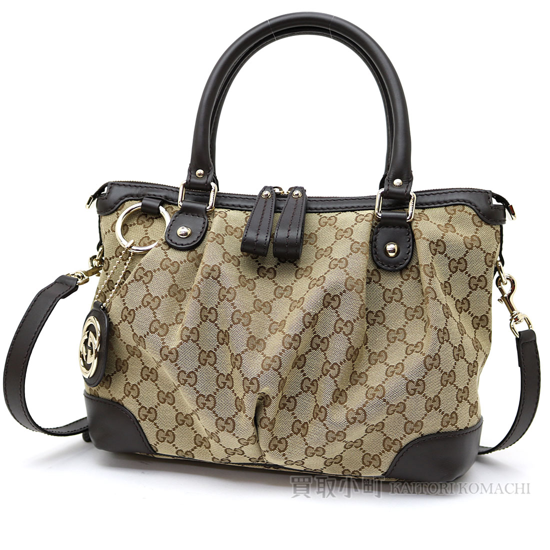 Kaitorikomachi Take Gucci Sioux Key Original Gg Canvas Top Steering Take Gucci Sioux Key Original Gg Canvas Top Steering Wheel Bag Interlocking Grip G Charm Beige X Dark Brown Medium 2way Shoulder Slant Handbag Double