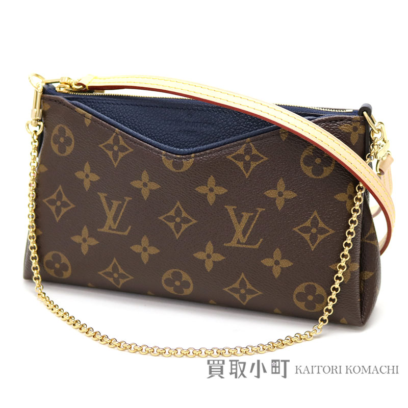 KAITORIKOMACHI: Take Louis Vuitton M44058 Pallas clutch blue malines grain calf 2WAY shoulder ...