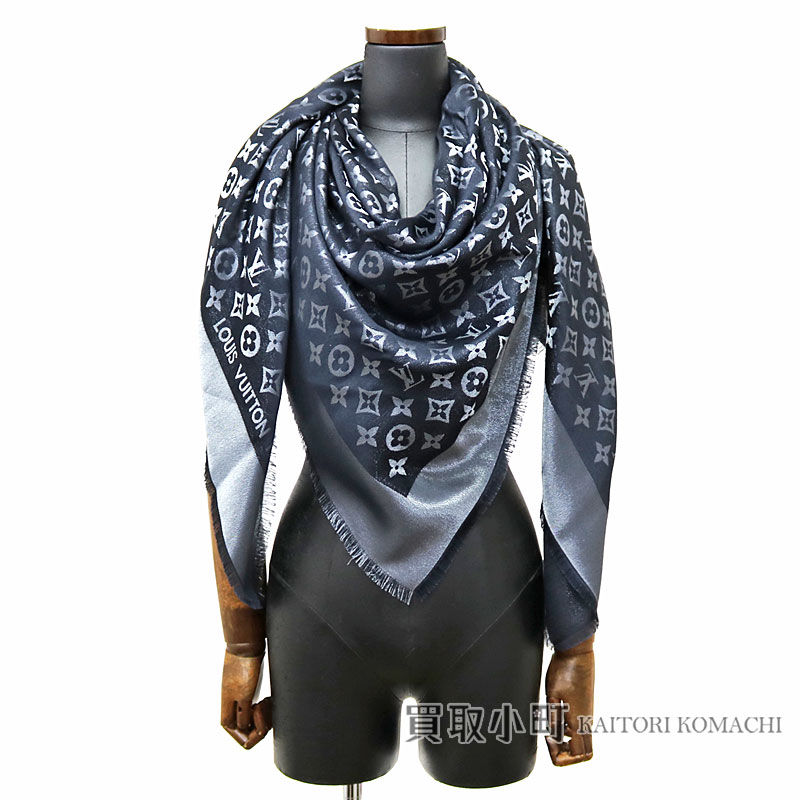【楽天市場】ルイヴィトン【LOUIS VUITTON】 M72252 ショール モノグラムシャイン ノワール シルク×メタル×ウール 大判