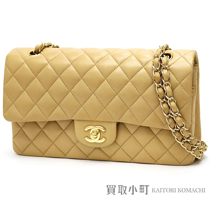 Chanel Matelasse 25 Classic Flap Bag Beige Lambskin Gold Metal Ings Medium W Chain Shoulder Constant Er Line