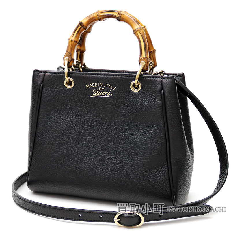 Take Gucci Bamboo Per Mini Black Calf Leather Tote Bag Steering Wheel Handbag 2way Shoulder Slant 368823 A7m0g