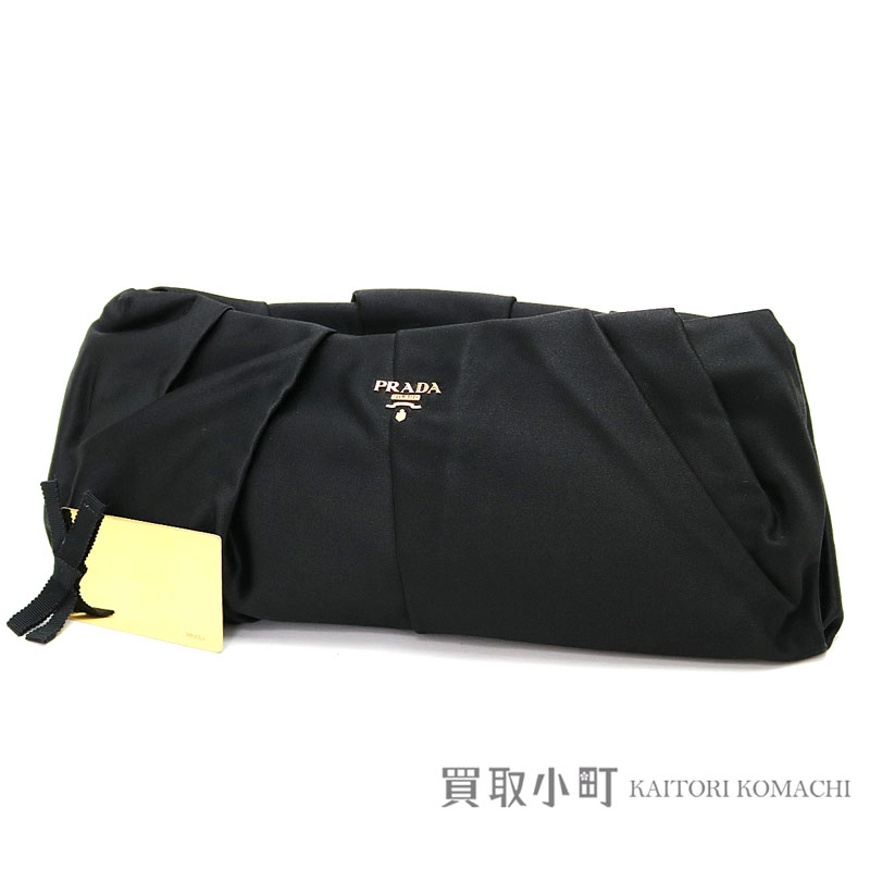 Kaitorikomachi Prada Pleats Metal Logo Clutch Bag Black Silk Prada Pleats Metal Logo Clutch Bag Black Silk Rayon Evening Porch Bp0051 Ac4 F0002 Raso Gold Nero