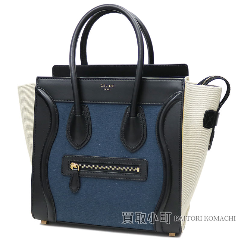 Kaitorikomachi Celine Luggage Micro Canvas X Calfskin Navy Blue Celine Luggage Micro Canvas X Calfskin Navy Blue Natural Black Handbag Tote Bag Per Grain Leather 167792xsi 07oc