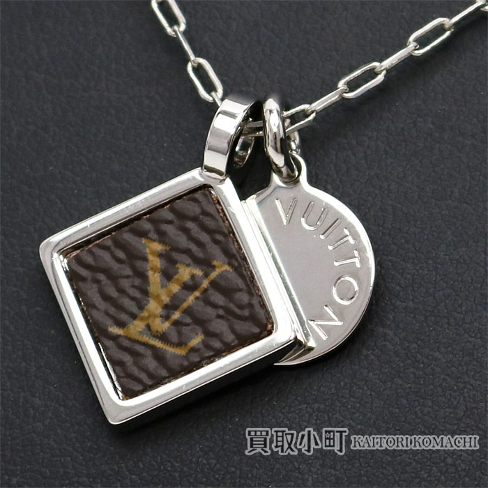 KAITORIKOMACHI: Louis Vuitton M00041 necklace monogram square LV logo round pendant men ...