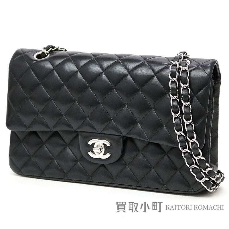 Chanel Matelasse 25 Classic Flap Bag Black Lambskin Silver Metal Ings Medium W Chain Shoulder Constant Er フラップココマークツイストロックニ 重蓋