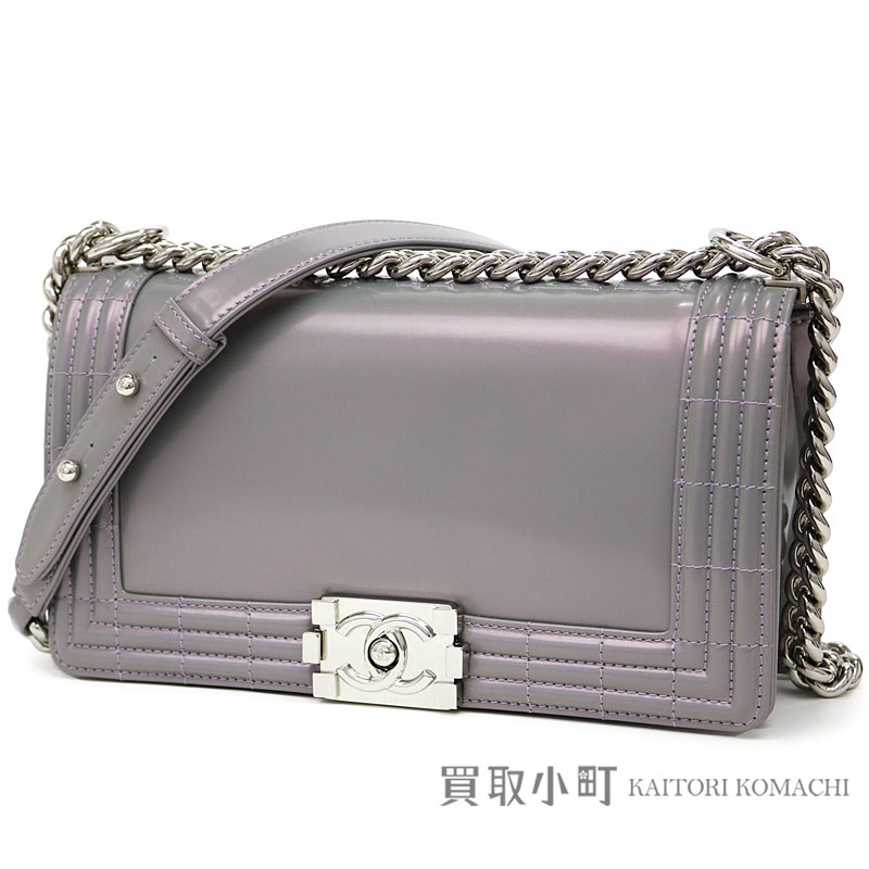 Kaitorikomachi Chanel Boy Flap Bag Mirror Calf Silver Metal Brand Name Boy Chanel Flap Bag