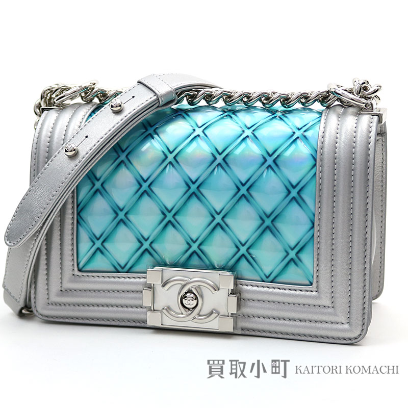 Chanel Boy Small Handbag Pvc Metallic Lambskin Blue Flap Bag Chain Shoulder Quilting A67085 25