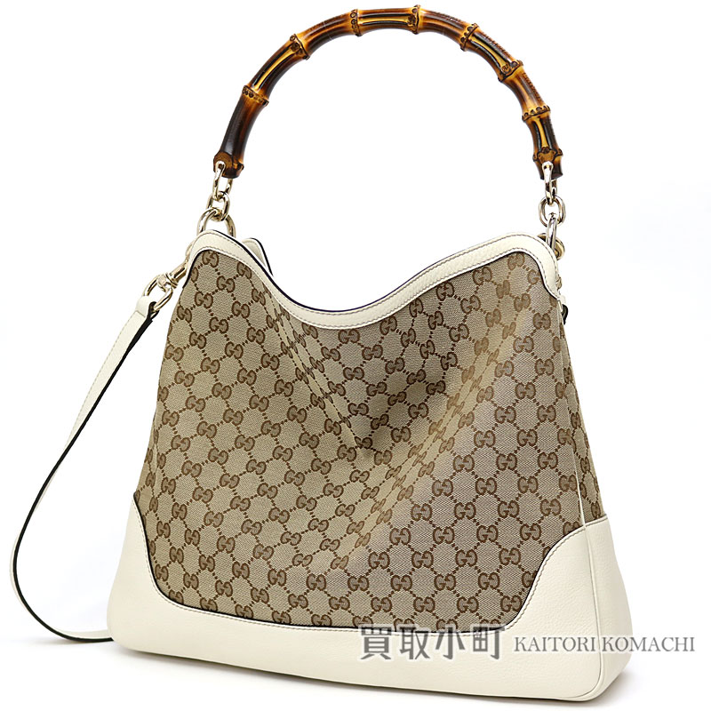 楽天市場 未使用品 グッチ Gucci ダイアナ バンブーディテール ホーボーバッグ オリジナルggキャンバス ベージュ アイボリー 2wayショルダーバッグ ハンドバッグ ダブルg 2315 Fwcgg 9761 Diana Bamboo Hobo Bag Sランク 新品同様 中古 買取小町