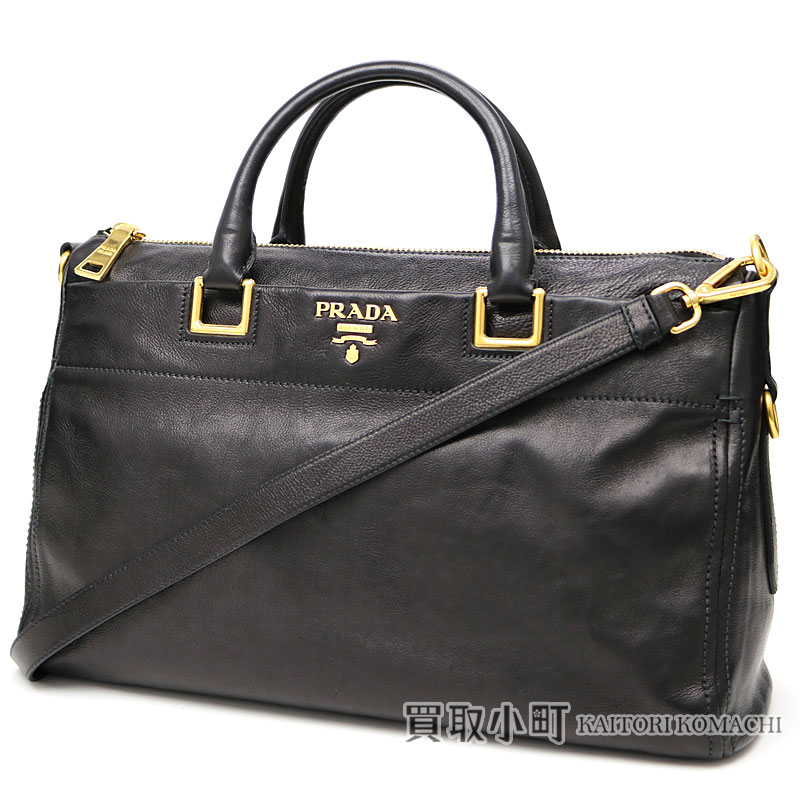 Prada Metal Logo Handbag Black Calf Leather Tote Bag 2way Shoulder Duffel Bl0792peo F0002 Glace Nero