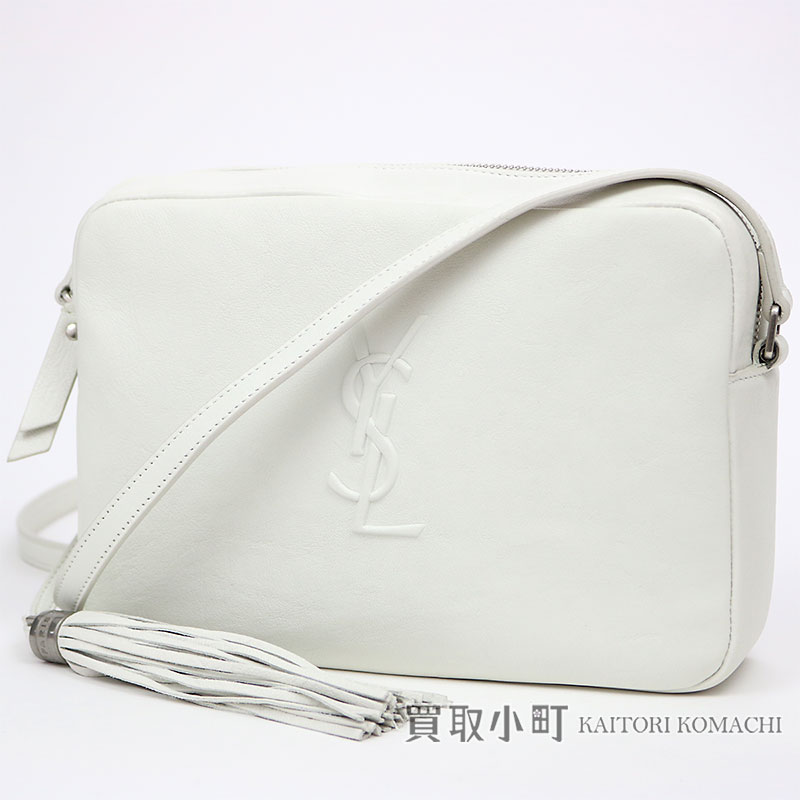 Take Yves Saint Laurent Monogram Roux Camera Bag Small White Leather Tassel Charm Shoulder Pochette Slant Ysl Logo Emboss Fringe