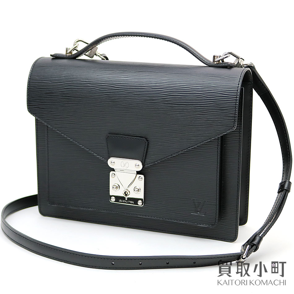 Louis Vuitton M52792 モンソーエピノワールシルバー Metal Ings Handbag Second Bag Clutch Men Black Leather Lv Monceau Epi Noir