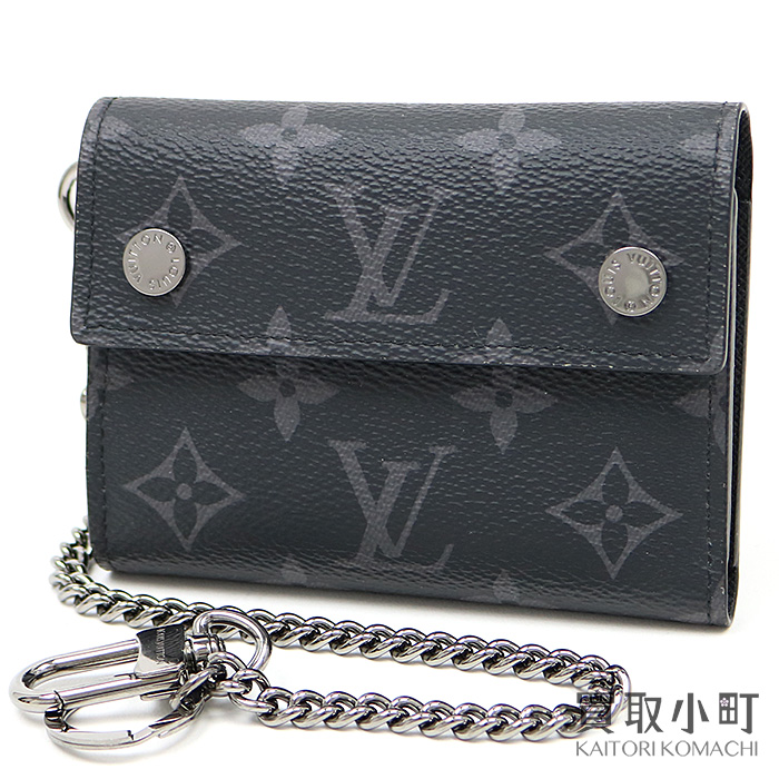 KAITORIKOMACHI: Men&#39;s wallet wallet black LV Rivets Chain Wallet Monogram Eclipse with the three ...