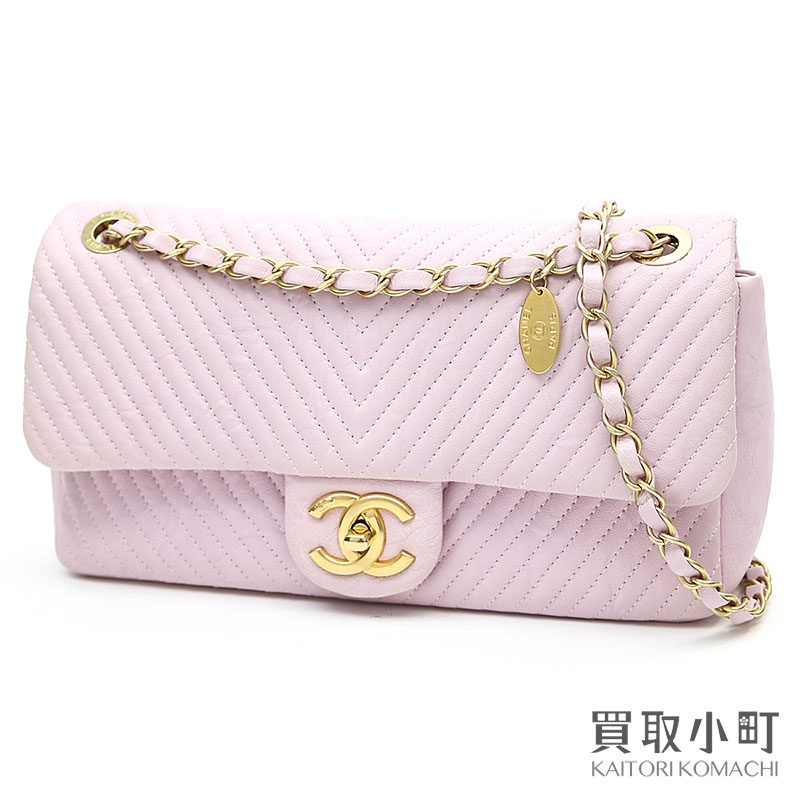 楽天市場 美品 シャネル Chanel シェブロン フラップバッグ ピンク レザー ミディアム Wチェーンショルダーバッグ ココマークツイストロック クラシック マトラッセ キルティング Vステッチ 87 21 Classic Flap Bag Aランク 中古 買取小町