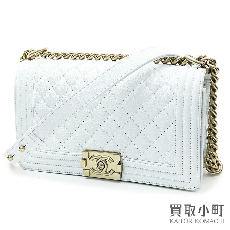Take Chanel Boy Flap Bag White Caviar Skin Medium Chain Shoulder Slant Quilting Matelasse A67086 27 Leather Take Chanel Boy Flap Bag White Caviar Skin Medium Chain Shoulder Slant Quilting Matelasse A67086 27 Leather