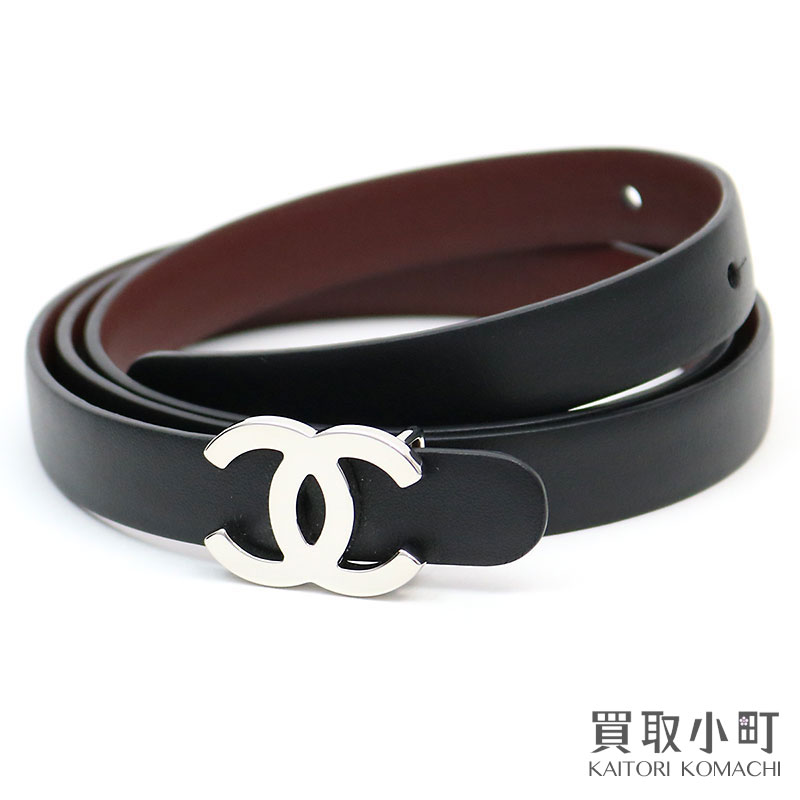 KAITORIKOMACHI: Chanel here mark Lady&#39;s belt size 80 black X bar Gandhi leather belt CC buckle ...