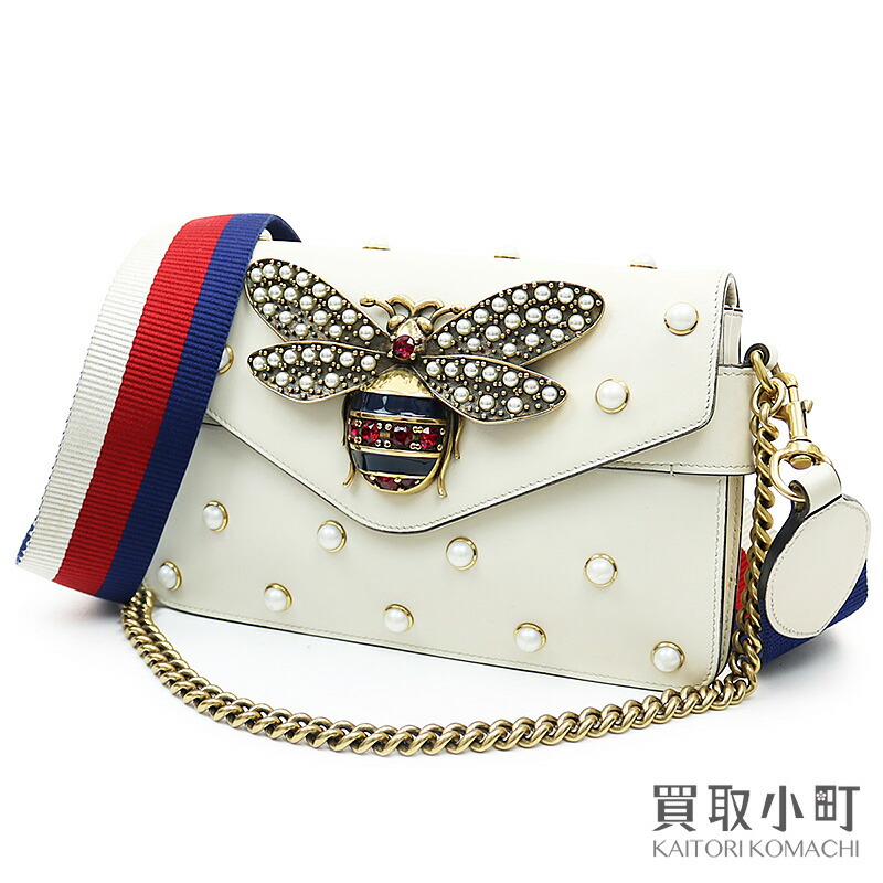 Gucci Broadway leather pearl \u0026 B off,white 2WAY chain shoulder bag clutch bee 453778 DVUDT 9088 BROADWAY BEE PEARL CLUTCH BAG