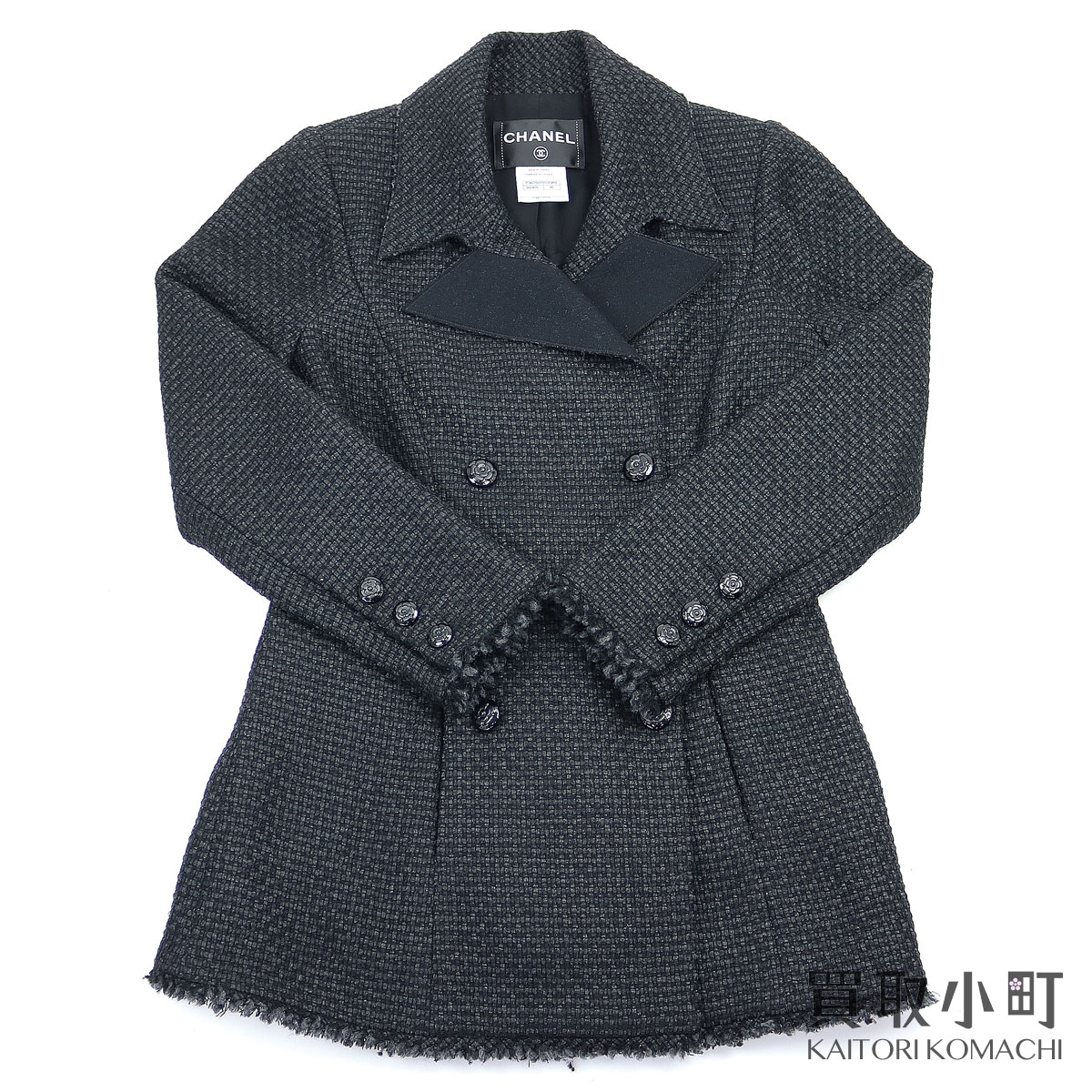 美品 シャネル Chanel テーラード ダブル ツイードジャンバー 墨染め カメリア名取り草 外衣 アウター べべ ウーマン服 古着 P W043 36 11b Tweed Jacket Black A序列づける 中古 送料無料 Pasadenasportsnow Com