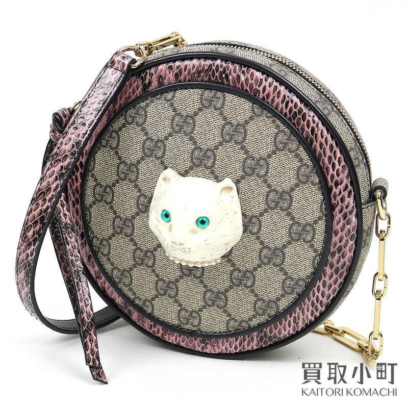 楽天市場 美品 グッチ Gucci エルフ キャットヘッド パッチワークミニバッグ ラウンドggスプリーム パイソンスキン チェーンショルダー 斜め掛け 猫 4993 Elf Patchwork Round Shoulder Bag Gg Supreme Aランク 中古 買取小町