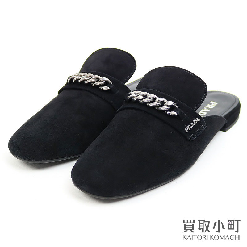 楽天市場 美品 プラダ Prada スリッパサンダル スエード ブラック レディースシューズ フラットシューズ スリッポン 婦人靴 チェーンモチーフ 36 1d530l 008 F0002 Slipper Sandals Suede Leather Black Aランク 中古 買取小町