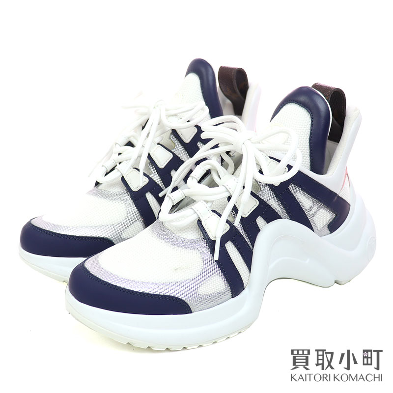 ルイヴィトン Louis Vuitton 1a4ng Lvアークライト ライン スニーカー ホワイト ネイビー ピンク レディースシューズ 婦人靴 37 Lv Archlight Sneaker Woman Abランク 中古 Elteachermurcia Com