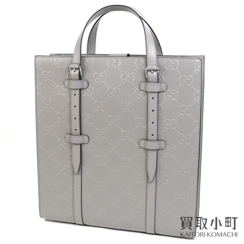 【未使用品】グッチ【GUCCI】GGエンボス ミディアム トートバッグ グレー メンズ GGレザー カーフレザー 縦型 ヴェルティカル 700421 GG EMBOSSED MEDIUM TOTE BAG【Sランク】【新品同様】
