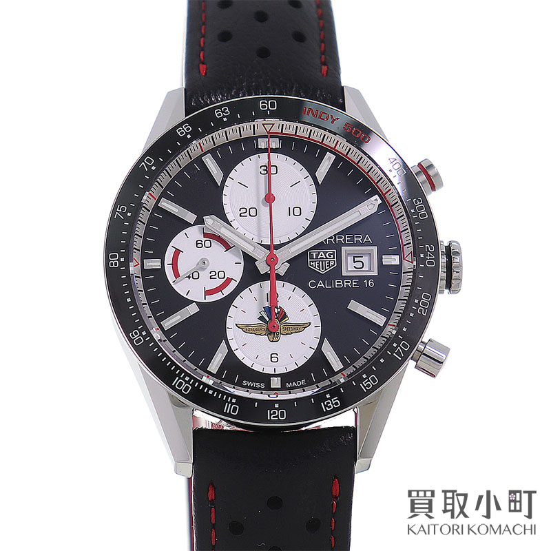 【美品】タグホイヤー 【TAGHeuer】 カレラ インディ500 キャリバー16 クロノグラフ リミテッドエディション オートマティック 黒いこと 革三尺帯 メンズウォッチ 自動小銃一巻き 成人男性用ウオッチ CV201AS.FC6429 CARRERA CALIBRE16 CHRONOGRAPH INDY500 WATCH【A位置づける】【中古】