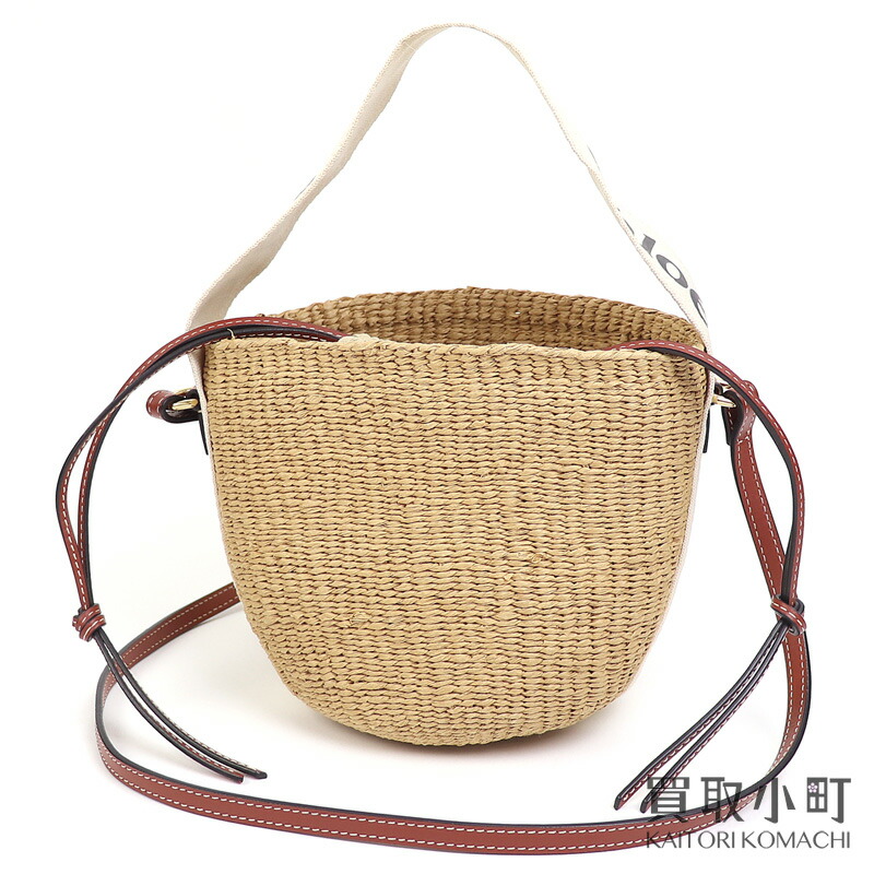 【美品】クロエ × ミフコ 【 Chloe × Mifuko 】ウッディ スモール 手かご御徒面子 2WAY肩部 ハンドバック 合切袋付き添い人 カゴ御徒面子 ドローストリングバッグ 共同研究 CHC22SS381G55101 WOODY MINI BAG【A価値づける】【中古】