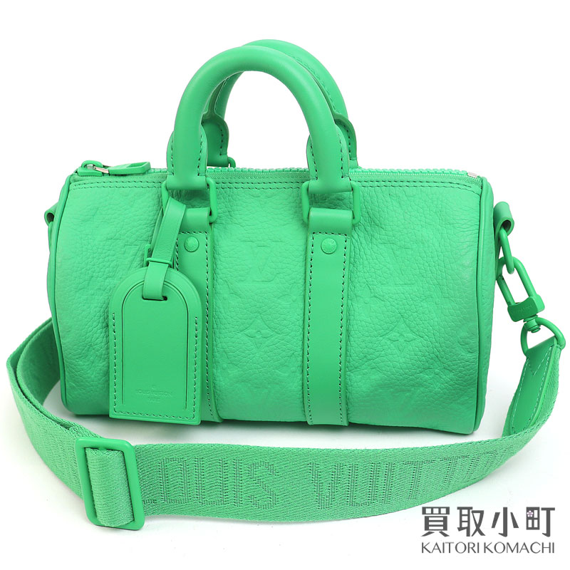【美品】ルイヴィトン【LOUIS VUITTON】M20929 キーポル バンドリエール 25 トリヨンモノグラム レザー 2WAYショルダー ミニボストンバッグ エンボス グリーン ヴァージルアブロー 斜め掛け LV KEEPALL XS SHOULDER BAG【SAランク】【中古】