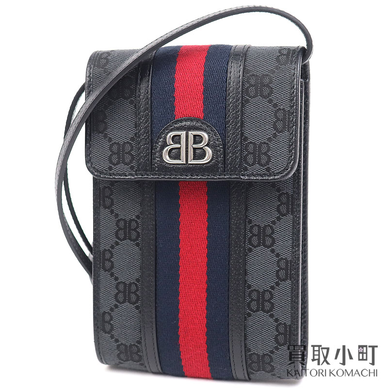 【新品負けず劣らず】グッチ × バレンシアガ 【GUCCI×BALENCIAGA】ザ コンピューター破り 事業計画 電話機合財袋 BBモノグラム ウェブストライプ 二人三脚  ショルダーバッグ ポシェット 680130 2103X 1000 THE HACKER PHONE BAG【S序列付ける】【美品】【中古】