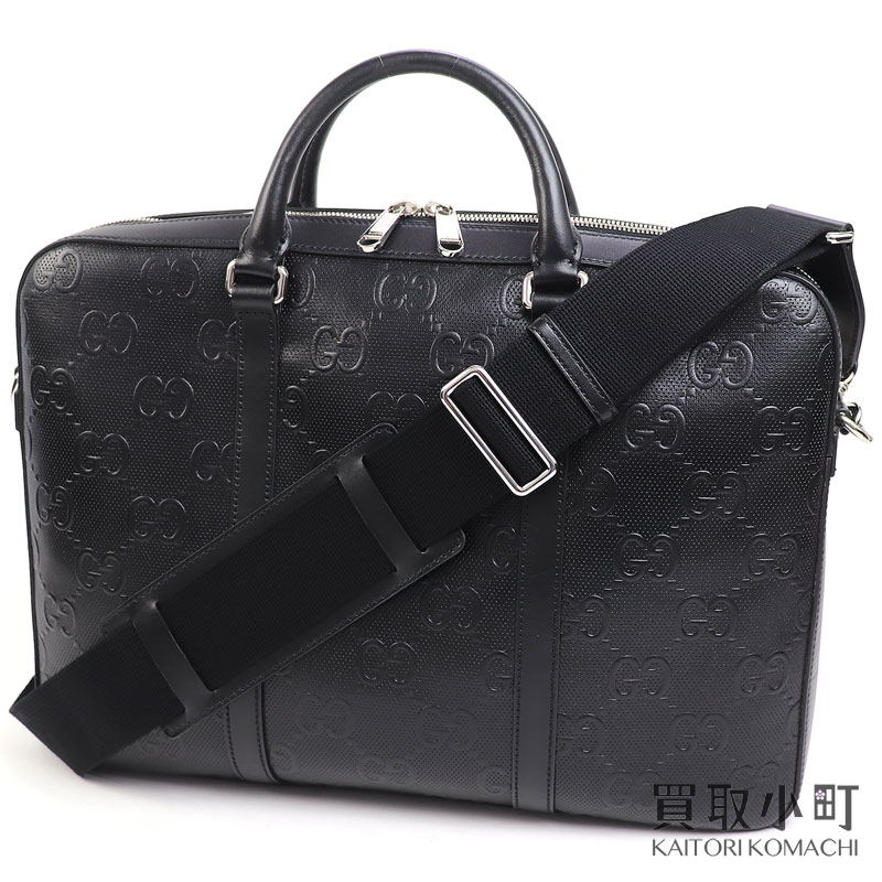 【美品】グッチ【GUCCI】GGエン主任者 ブリーフ入れもの 黒いこと GGなめし革 黒いこと カーフスキン 2WAY 肩部 書きもの鞄 商行為御徒面子 メンズ 658573 1W3CN 1000 GG EMBOSSED BRIEFCASES【A価値づける】【中古】
